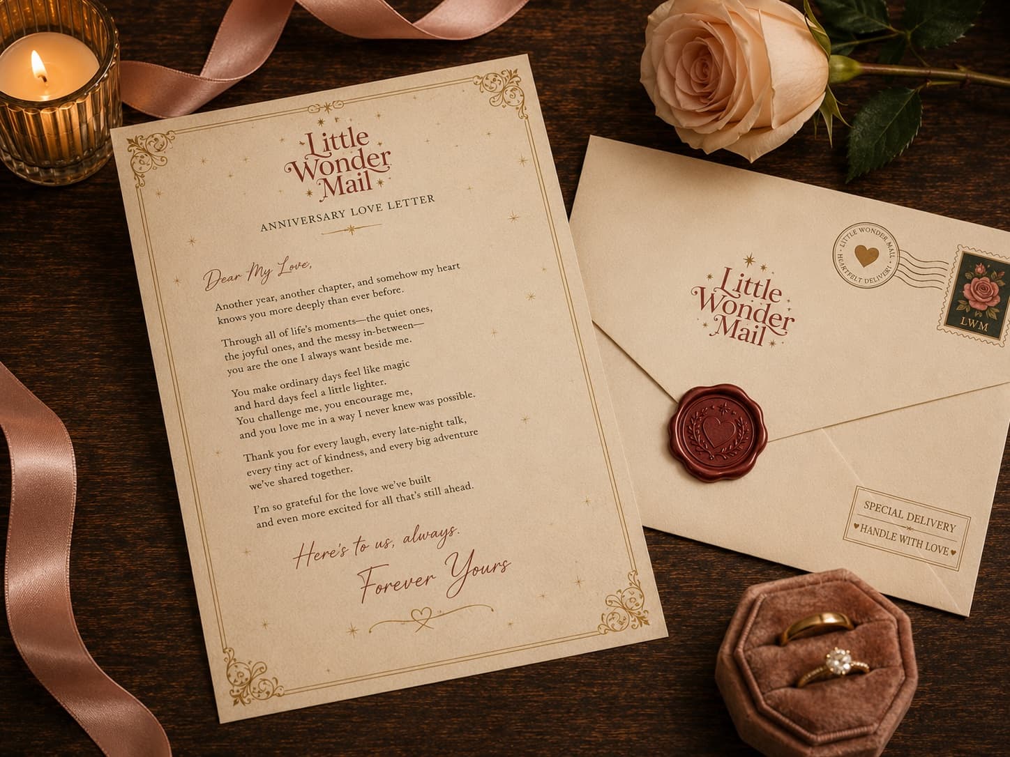 Anniversary Keepsake Letter — printed letter and envelope